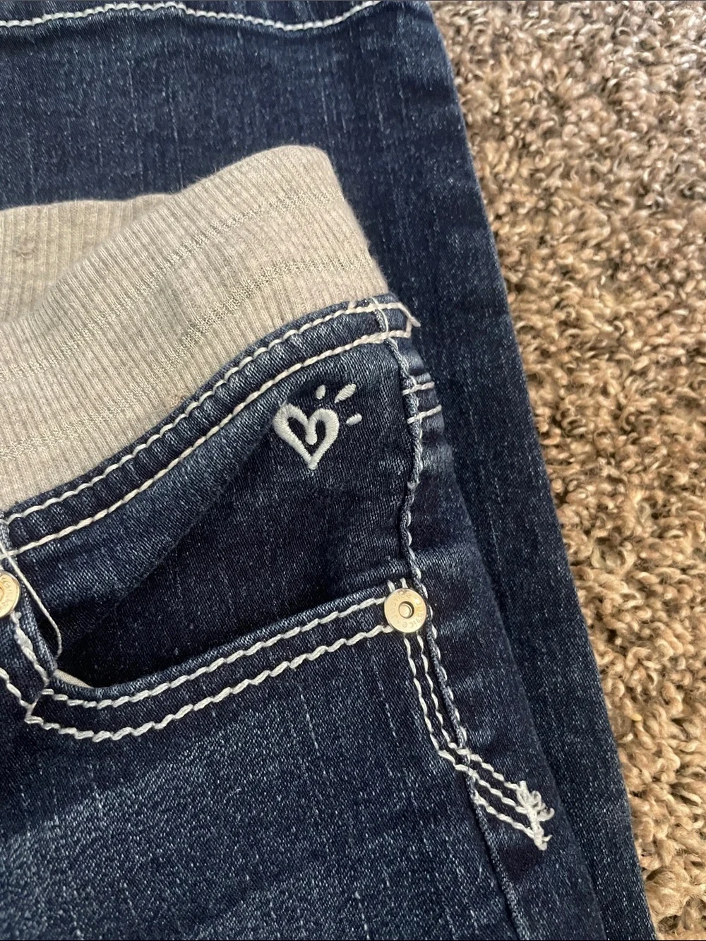 Justice Dark Blue Jean Jeggings with Light Cream Knit Waistband